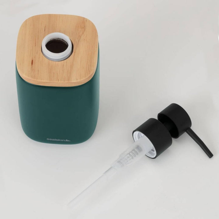 Sealskin Mind Seifenspender 200 ml, aus Zement gefertigt, Details aus Holz, Farbe: Dunkelgrün 200 ml