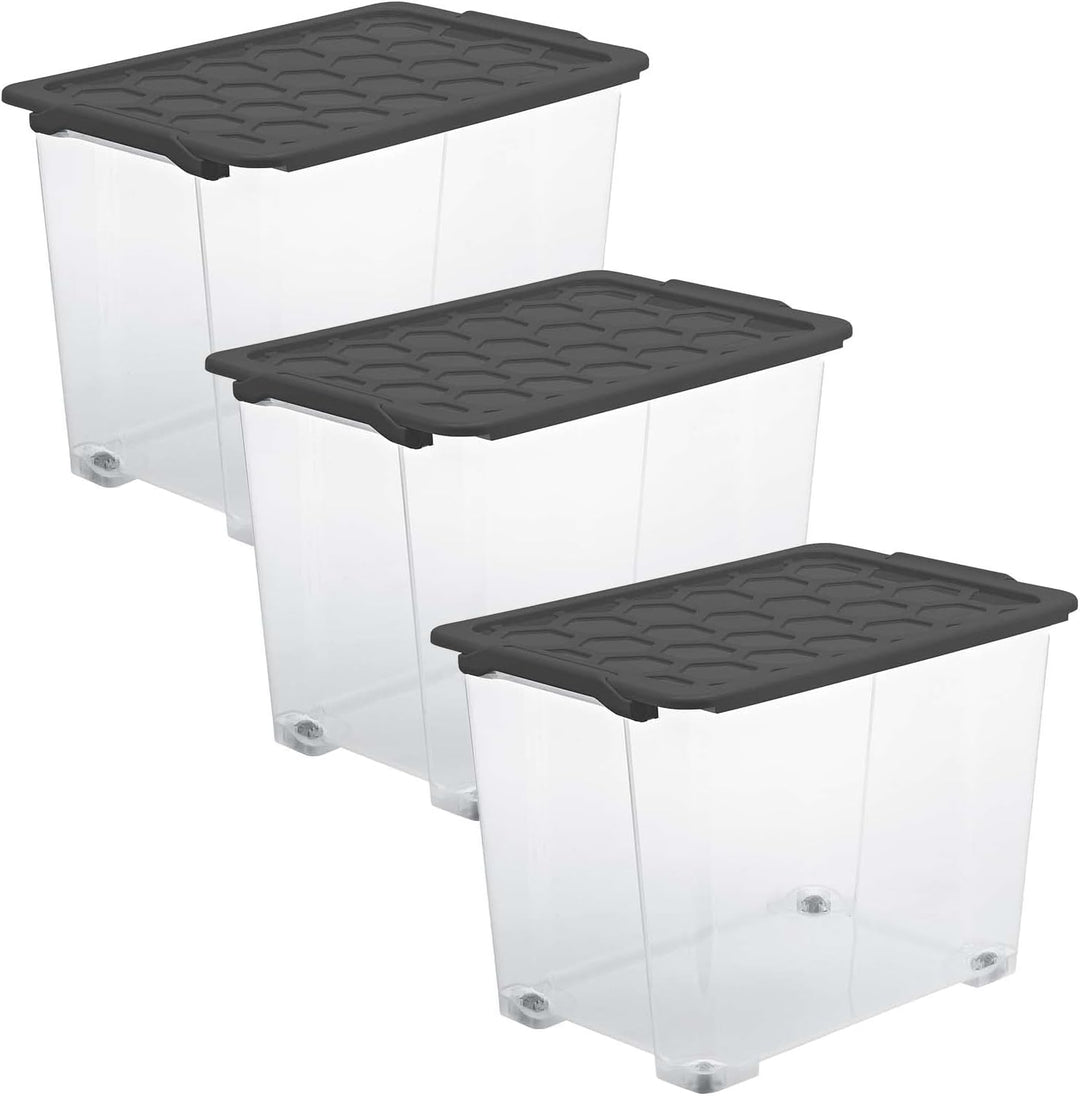 Rotho Evo Safe Keeping 3er-Set Aufbewahrungsbox 65l mit Deckel, lebensmittelechter Kunststoff (PP) B
