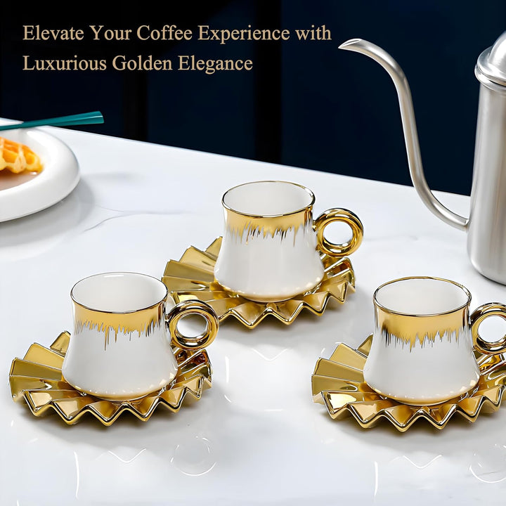 6PCS Teeservice für Porzellan Europäisches, 100 ML Keramik Kaffeeservice mit Kaffeetassen und Untert