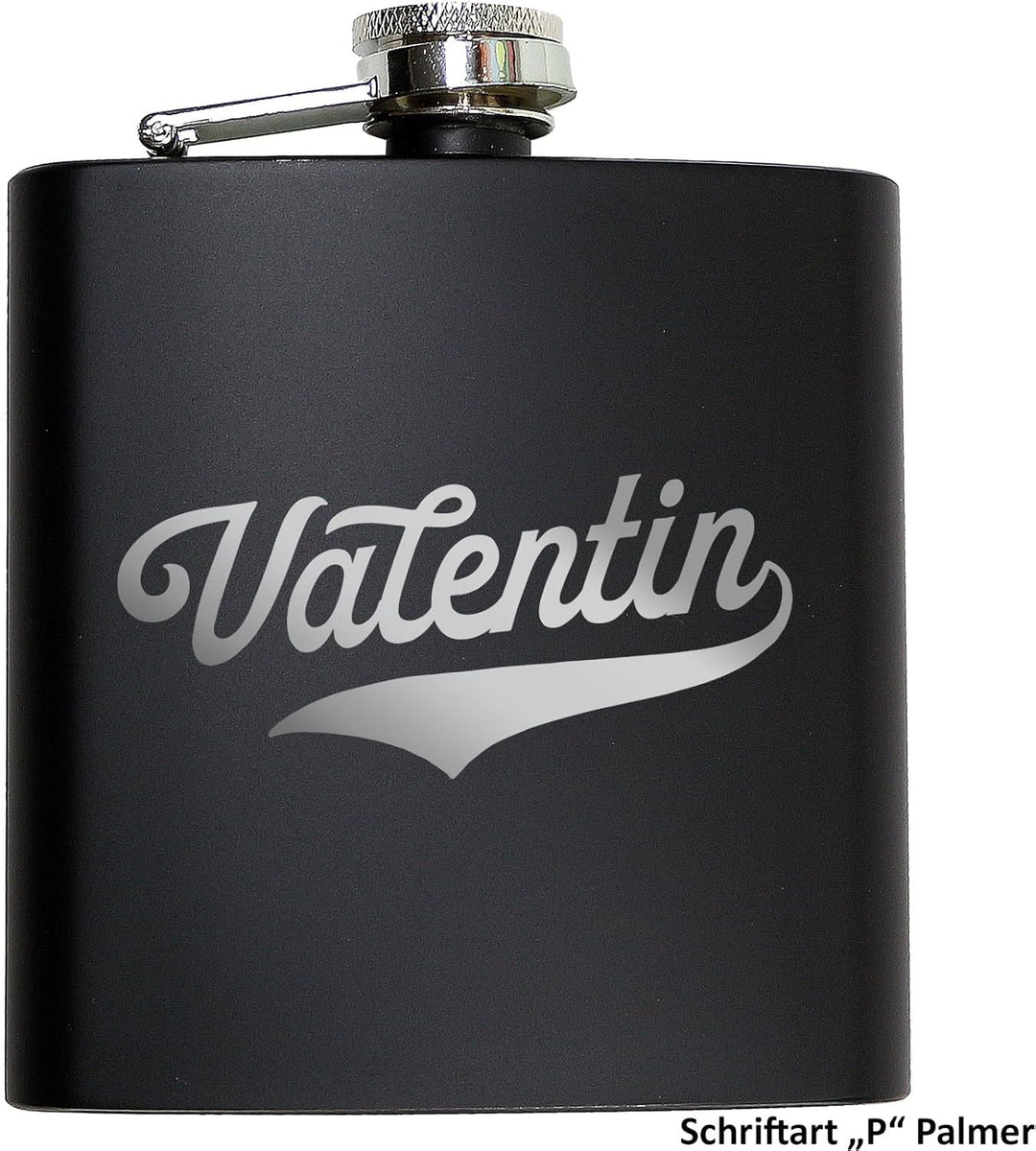 Flachmann mit Gravur. Edelstahl Flachmann personalisiert. Geschenke für Männer. Schwarz, Schwarz