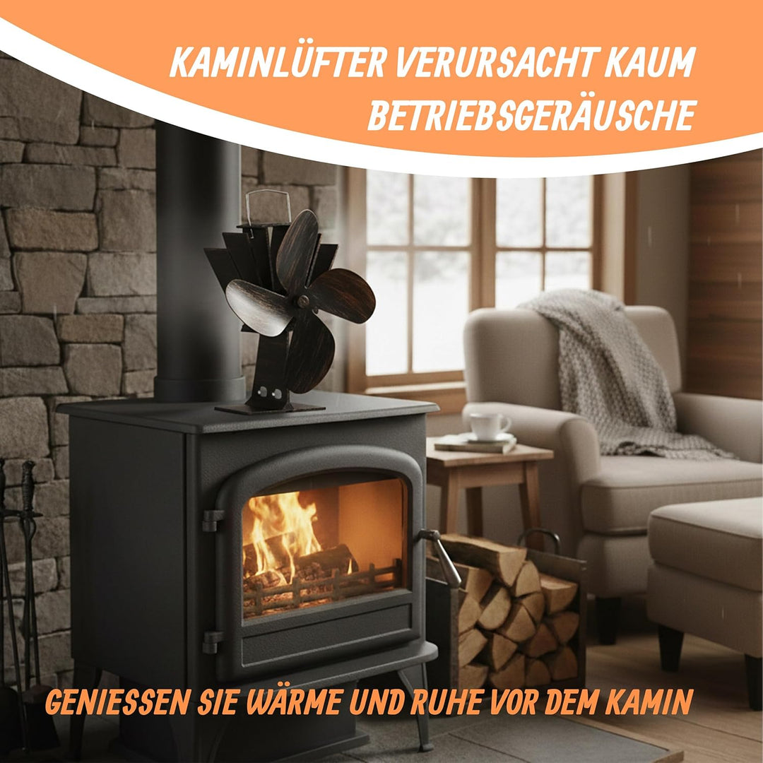 Relaxdays Ofenventilator ohne Strom, geräuscharm, für Kamin & Ofen, hitzebetrieben, 4 Blätter, Kamin