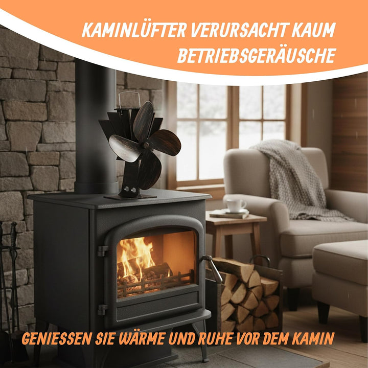 Relaxdays Ofenventilator ohne Strom, geräuscharm, für Kamin & Ofen, hitzebetrieben, 4 Blätter, Kamin
