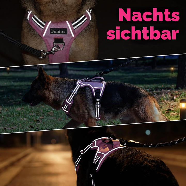 Funfox Hundegeschirr Mittelgrosse Hunde [M] - Verstellbares Anti-Zug Brustgeschirr mit Griff &amp; Refle