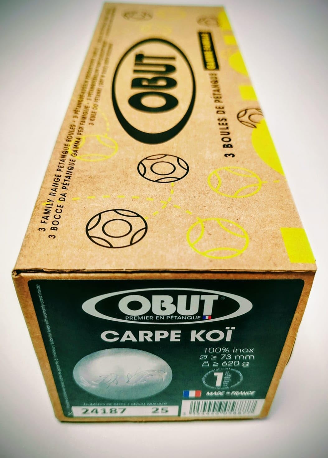 Obut Set mit 3 Boccia-Kugeln, Edelstahl, Carpe Koï