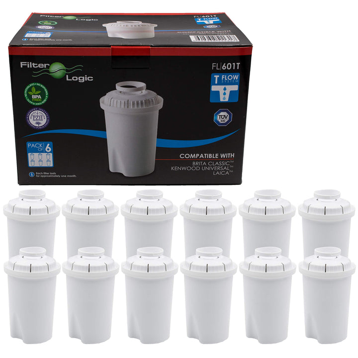 FilterLogic FL601T | 12er Pack Wasserfilterkartuschen kompatibel mit Brita Classic Wasserfilterkanne
