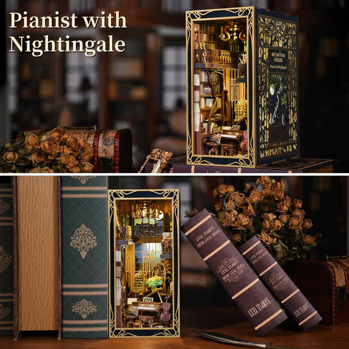 DIY Book Nook Kit, Miniatur Puppenhaus Booknook Kit, 3D Holz Puzzle Buchstütze Bücherregal einfügen