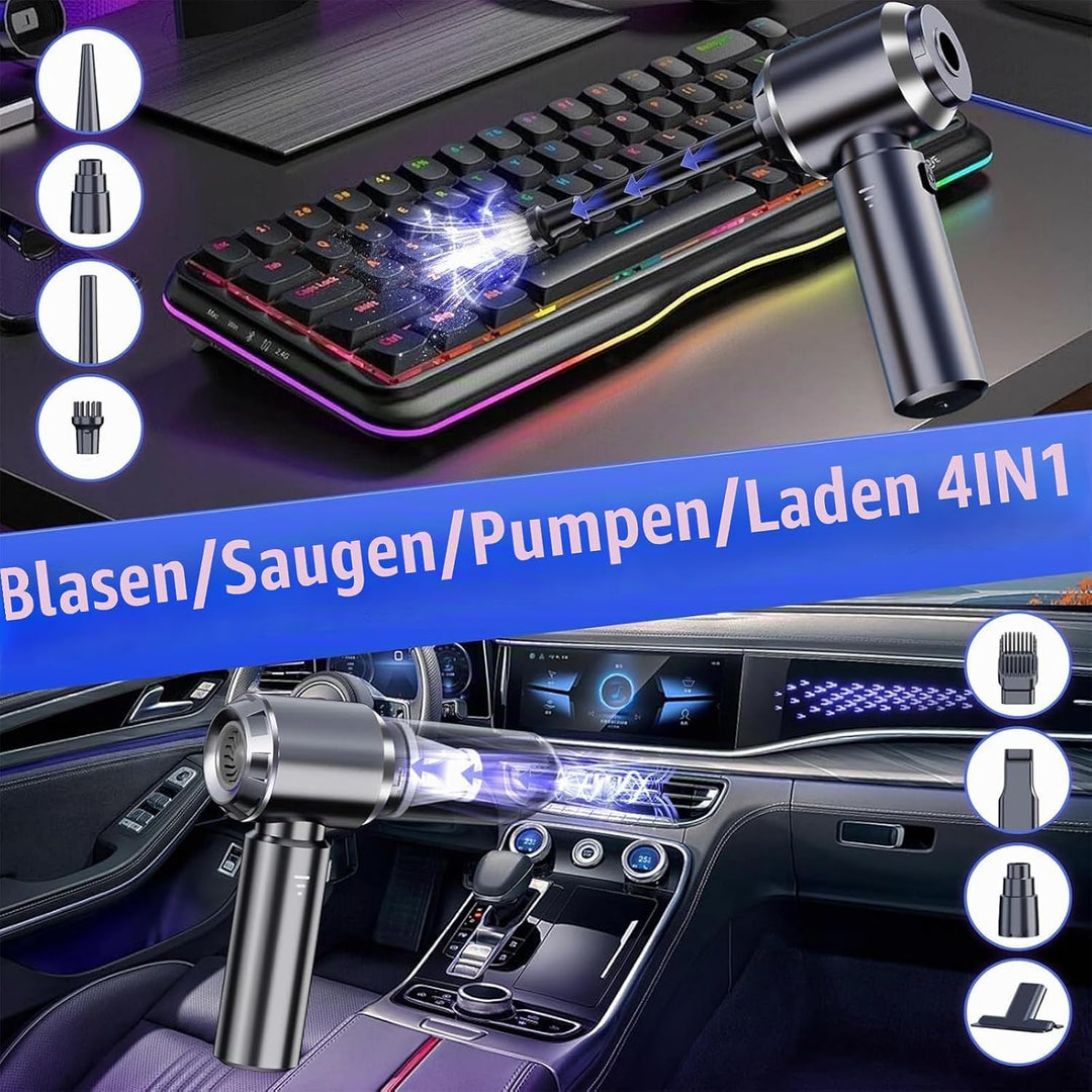 3-in-1 Handstaubsauger Akku Kabellos - 18000Pa Staubgebläse Druckluft und Auto Staubsauger - Mini Au