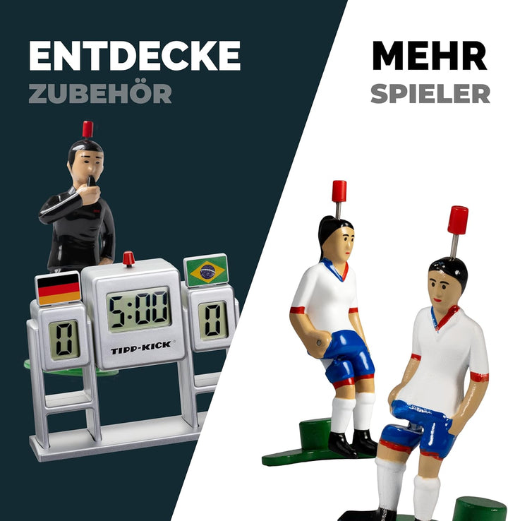 TIPP-KICK Spiel Superstar Fussball-Set mit Filz-Spielfeld (63x22cm) – Challenge für 2 Spieler, handb