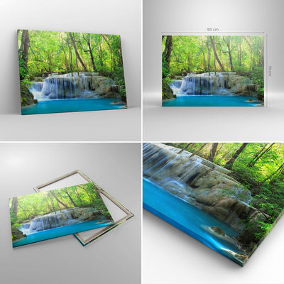 ARTTOR Bilder auf Leinwand 100x70cm Leinwandbild Wasserfall Wald Umwelt Gross Wanddeko Bild Schlafzi