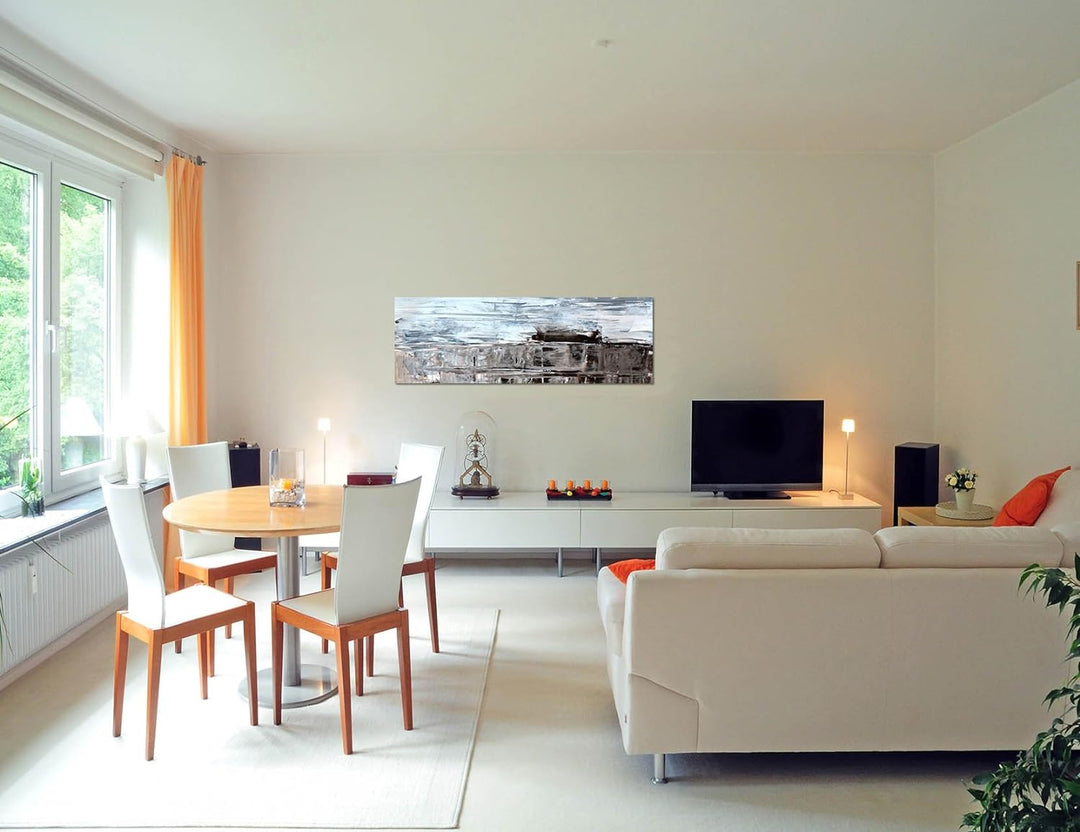Paul Sinus Art Panoramabild auf Leinwand und Keilrahmen 150x50cm Malerei Kunst grau braun abstrakt
