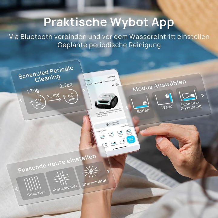 (Neues Modell) WYBOT C2 Vision-A Kabelloser Poolroboter Akku mit KI-Kamera, 8 Modi, starker Saugkraf