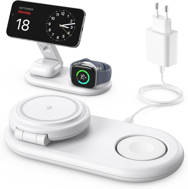 Tragbare 3 IN 1 Ladestation kompatibel mit Apple Watch und iPhone, Mag-Safe Ladegerät für iPhone 17