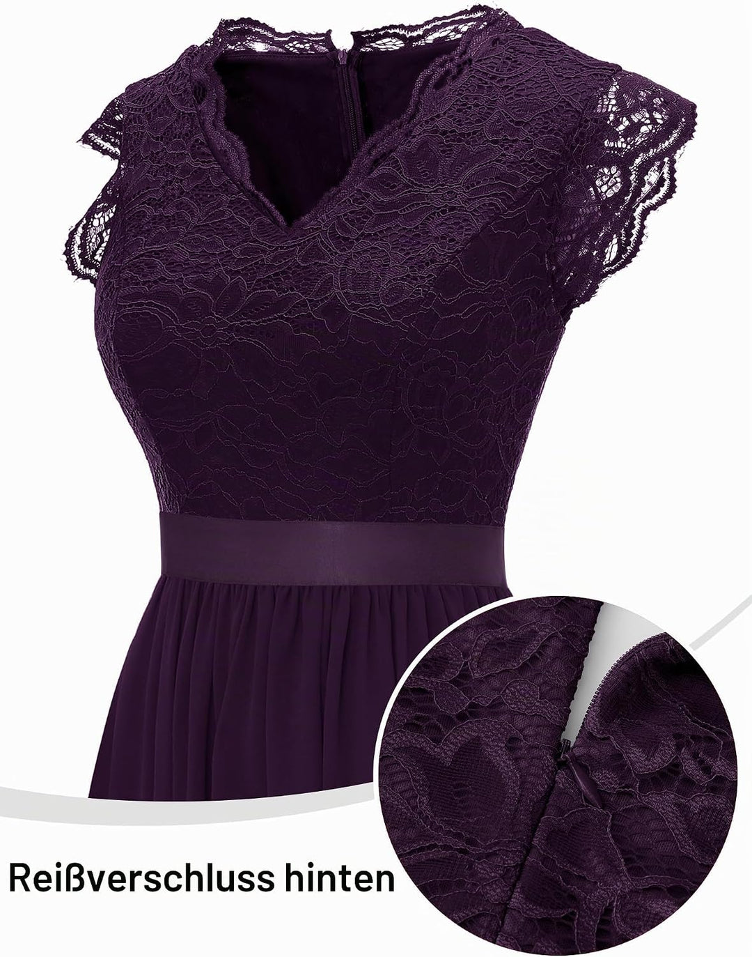 Dressystar Damen Ballkleid Maxi Lang Abendkleider Elegant für Hochzeit Spitzen Cocktailkeid XL Band_