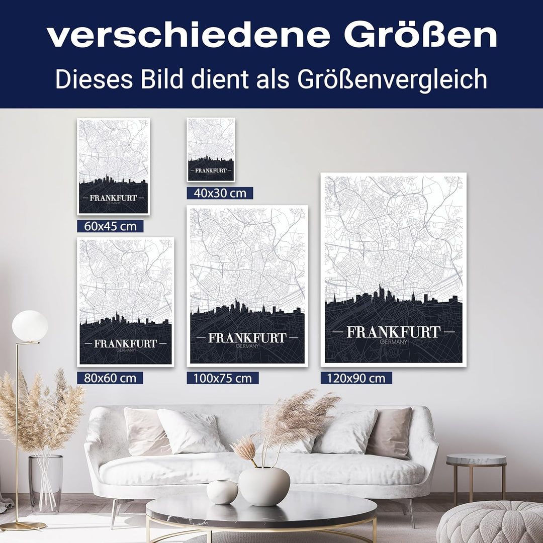 wandmotiv24 Stadt Karte als Leinwandbild, 40x30cm, Hochformat, Frankfurt am Main, Deutschland, Skyli