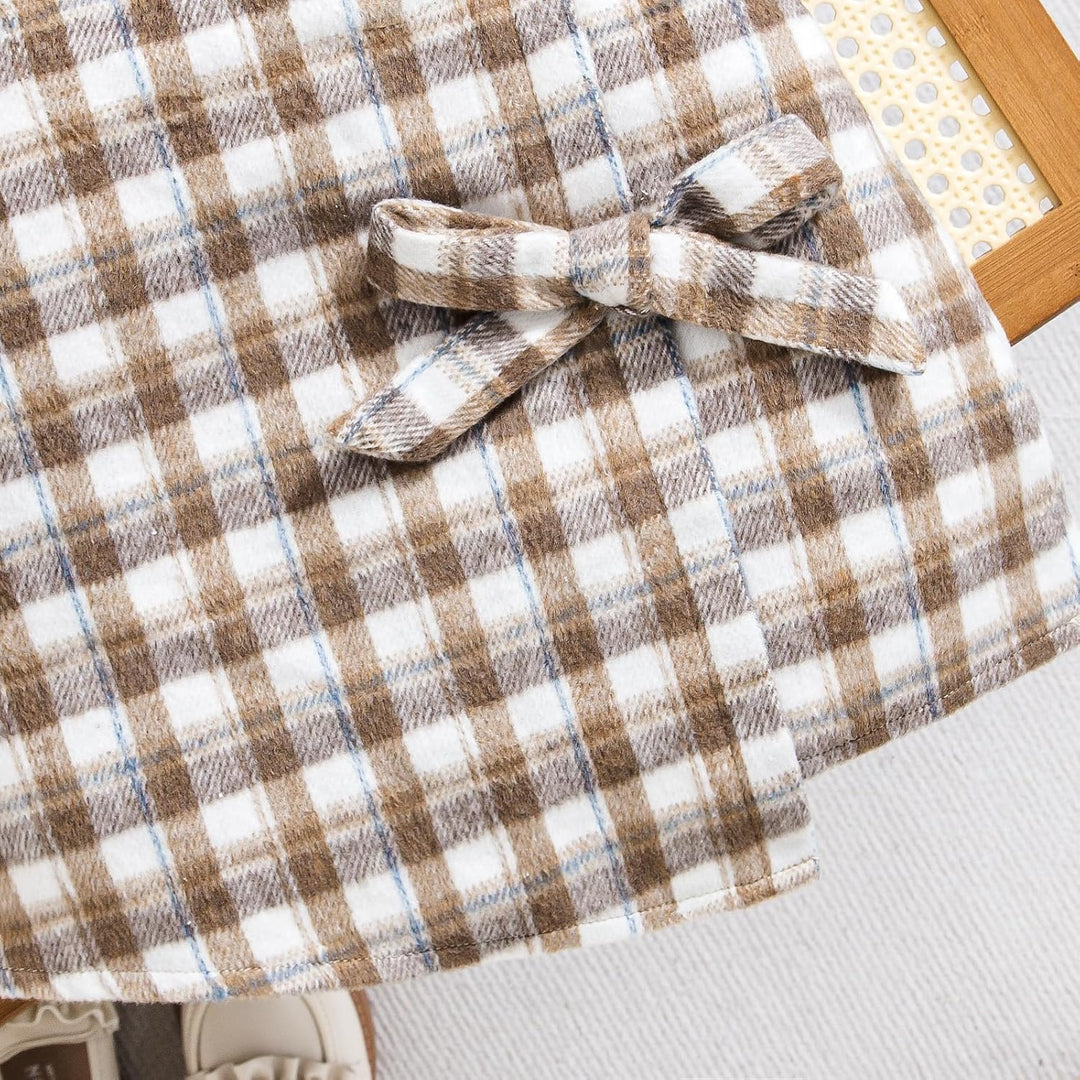 Baby Kinder Mädchen Kleidung Set Ruffle Gerippt Langarm Top Fliege karierten Rock 2PCS Frühling Herb