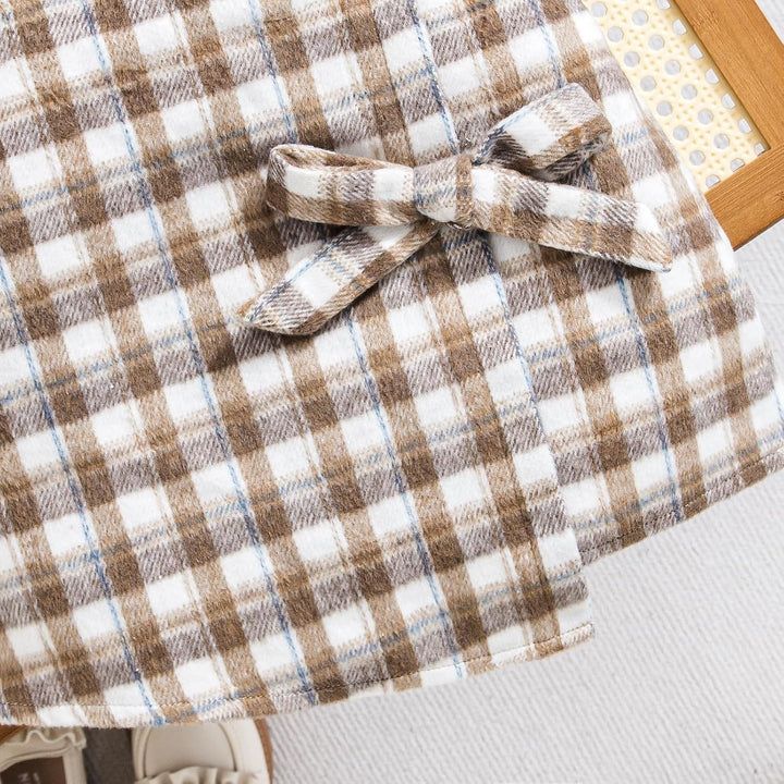 Baby Kinder Mädchen Kleidung Set Ruffle Gerippt Langarm Top Fliege karierten Rock 2PCS Frühling Herb