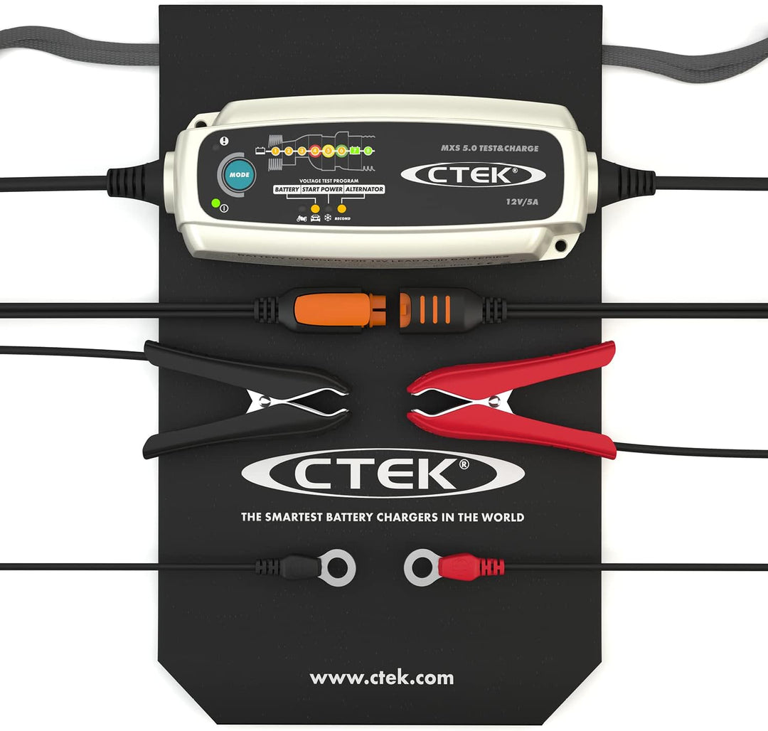 CTEK MXS 5.0 Test & Charge, Batterieladegerät 12V, Batteriepfleger & Indicator Eyelet M6, LED-Anzeig