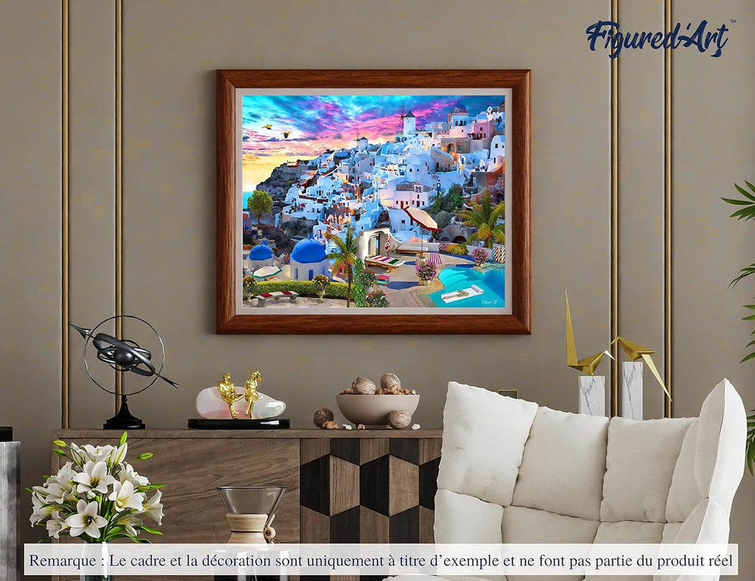 Figured'Art Malen Nach Zahlen Erwachsene Mit Rahmen Santorini - Paint by Numbers Basteln DIY Bastels