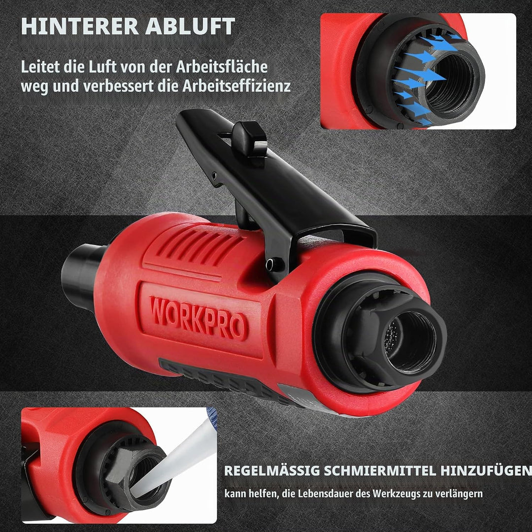WORKPRO Druckluft-Stabschleifer gerade Ausführung Druckluftschleifer 1/4" (6,3mm) Multifunktionswerk