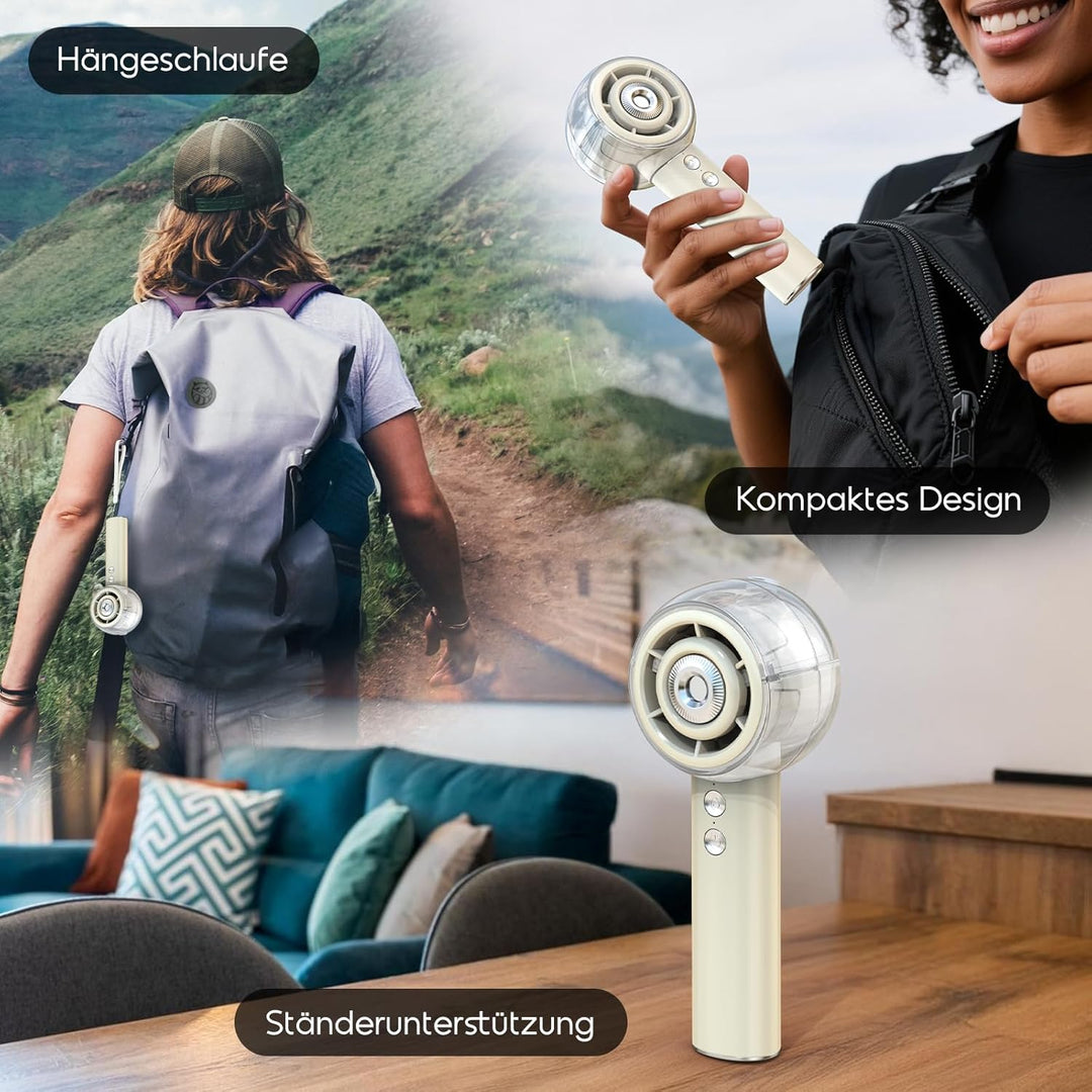 Handventilator mit Wasser, Ventilator mit Sprühnebel (Beige) | Handventilator mit Wasserkühlung 1500