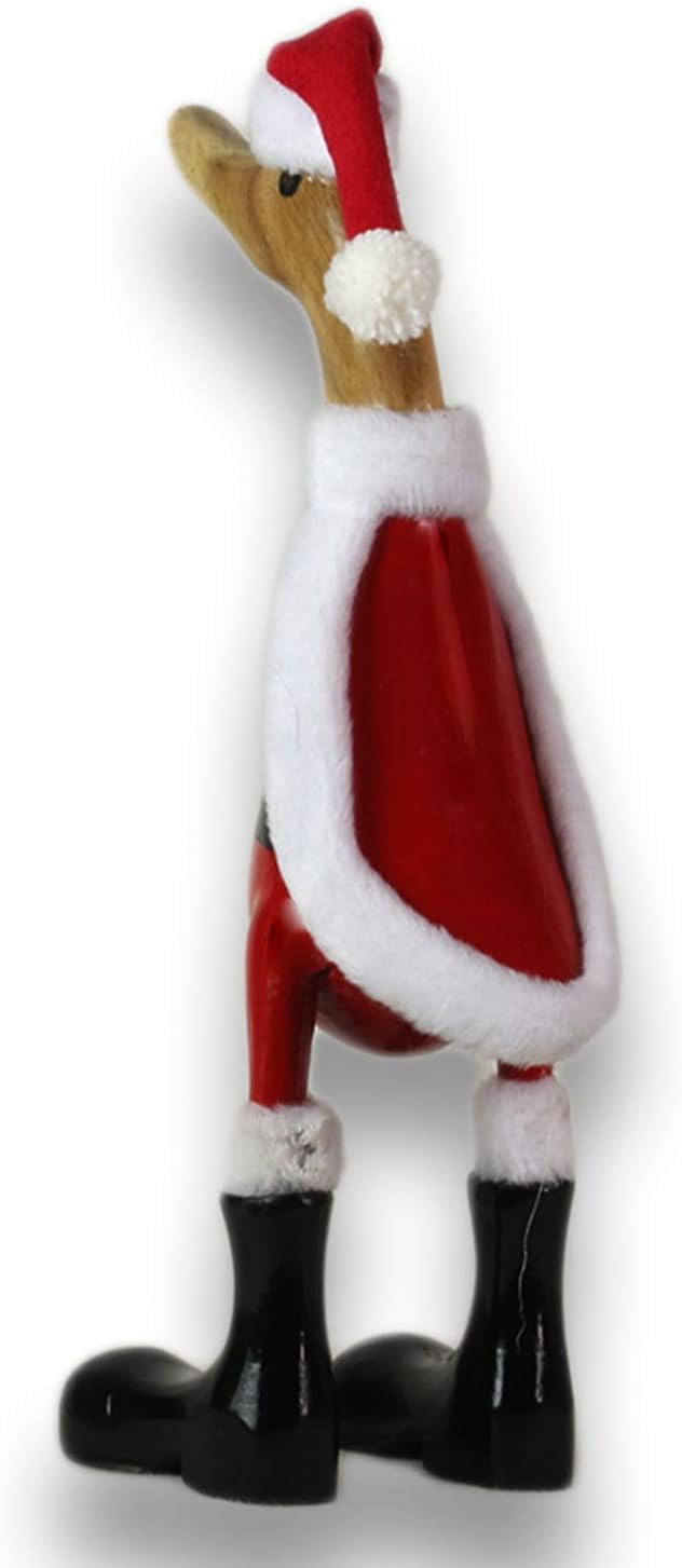 ART-CRAFT Holz Ente Lauf Ente Gartendeko Figur aus Bambus Wurzel und Teak Holz Santa Claus handbemal