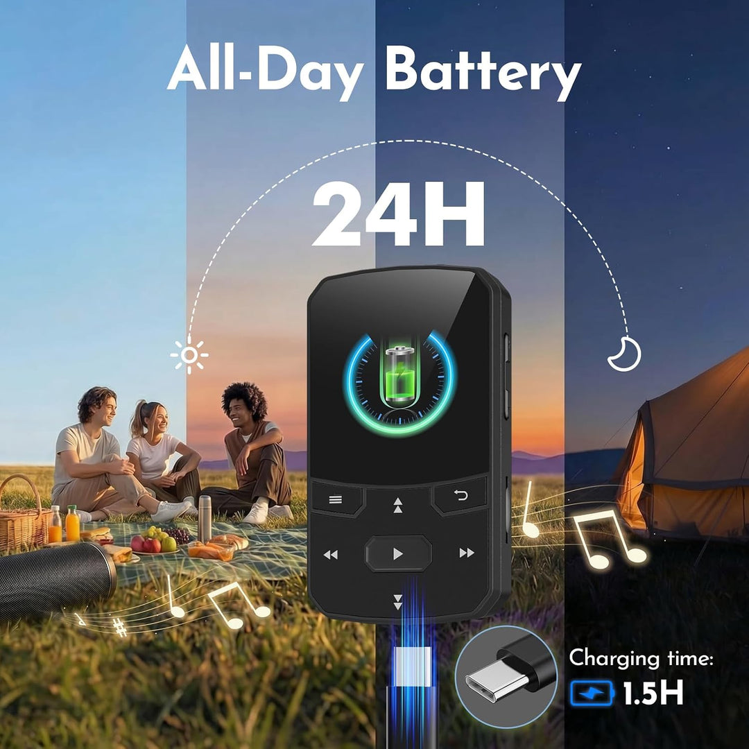 32GB MP3 Player mit Bluetooth 5.3, Clip,29g Leicht，FM Radio &amp; Blindbedienung