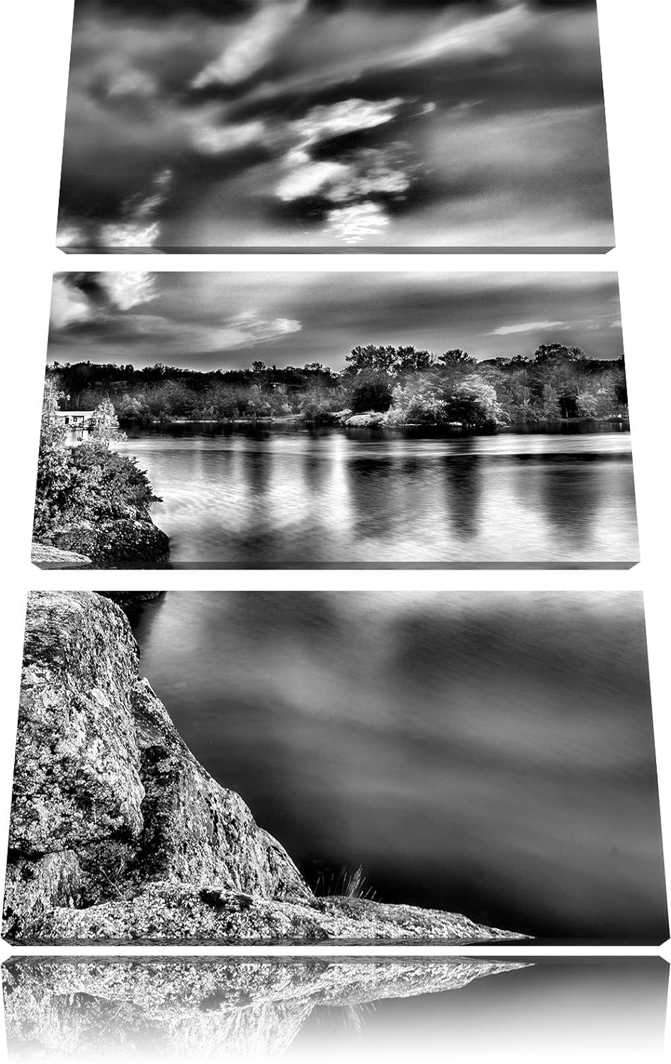 Pixxprint Lila Seelandschaft als Leinwandbild/Grösse: 3 Teilig (120x80) cm/Wandbild/Kunstdruck/ferti