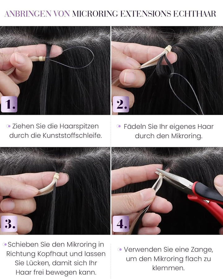 LaaVoo Microring Echthaar Extensions Ombre Dunkelstes Braun bis Mittelbraun mit Aschblond Micro Loop