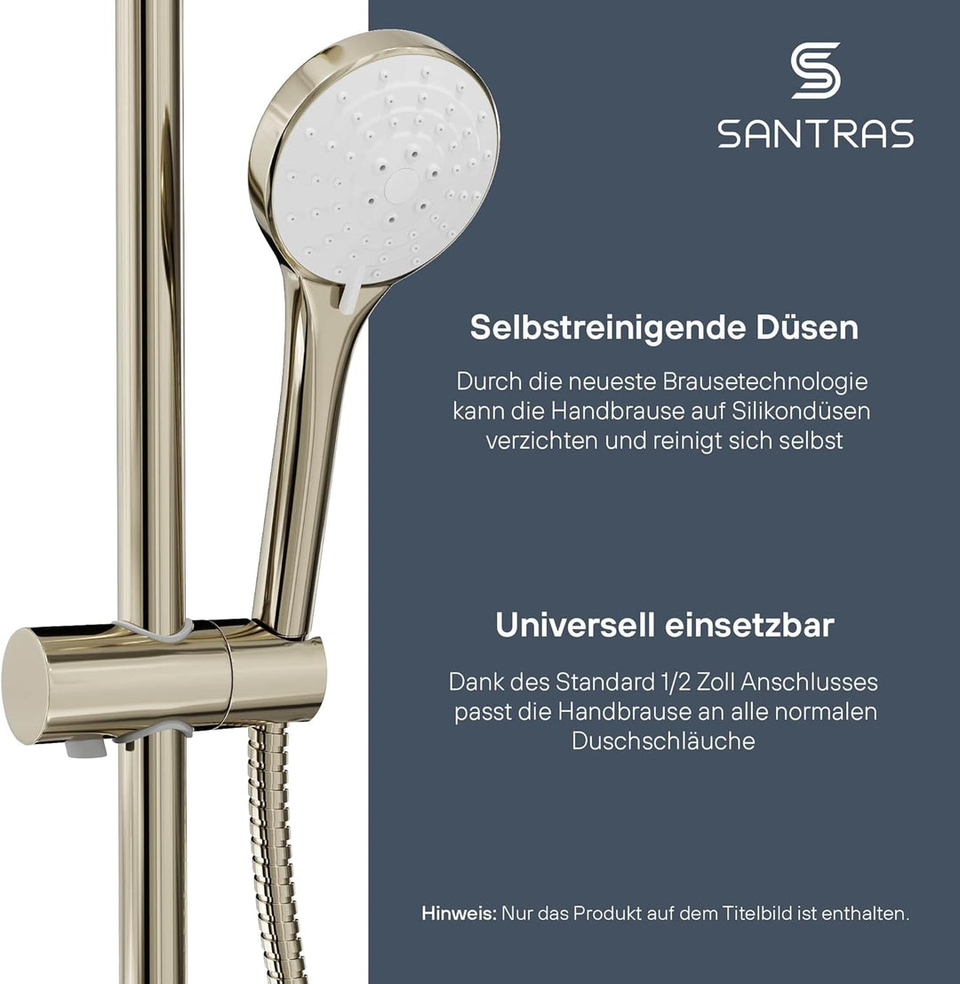 SANTRAS® Handbrause mit dreifach verstellbaren Duschkopf in Edelmessing Edelmessing Dreifach verstel