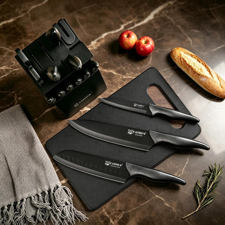 16-tlg. Messerblock mit Messer – selbstschärfend, schwarz | Kompletter Messerblock mit Messer – 16-t