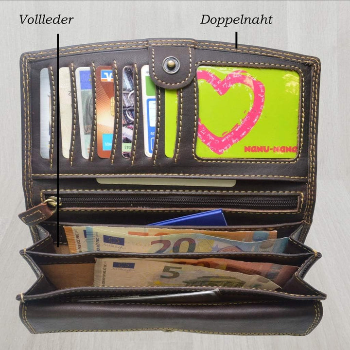 flevado RFID Schutz Grosse Leder Damen Brieftasche Vintage mit Adler Motiv Biker Geldbörse
