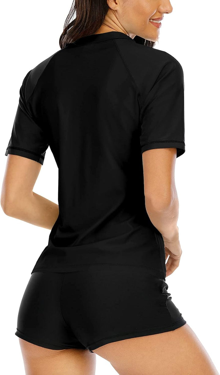 Halcurt UV Shirt Damen Kurzarm Rash Guard UPF 50+ Schwimmshirt Schnell Trocknender Badeshirt M-XXL S