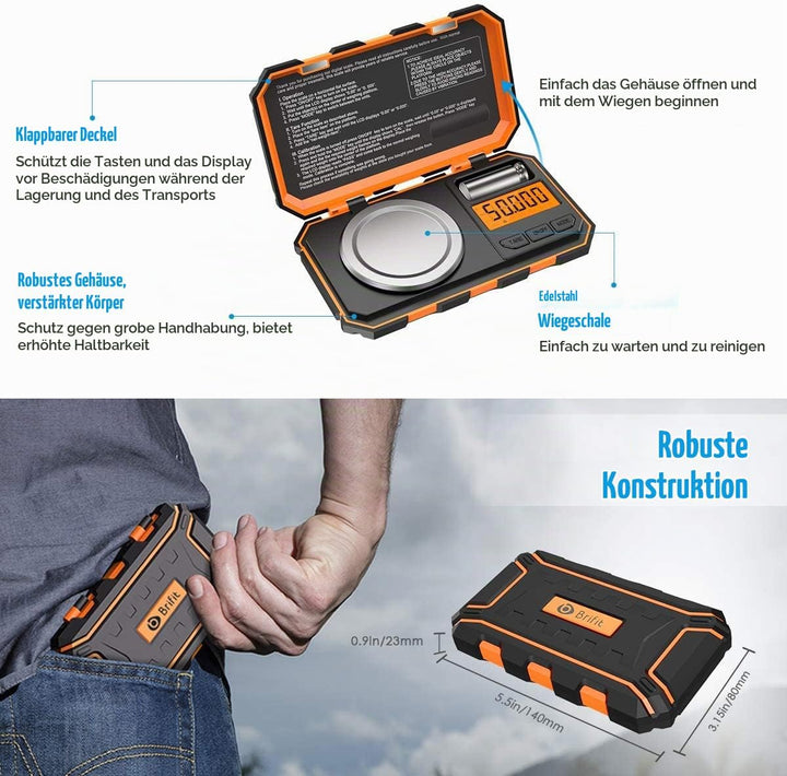 Brifit Feinwaage, 50g /0.001g Digitalwaage Taschenwaage, Goldwaage, Schmuckwaage, Präzisonswaage Mil