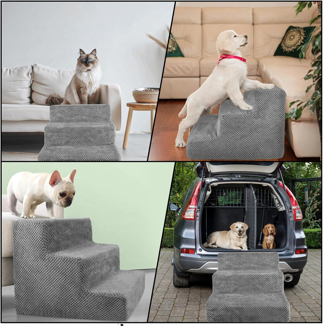 Hundetreppe 3-Stufig für Kleine Hunde, Katzentreppe, Haustiertreppe, 46x40x35cm mit Waschbarem Bezug