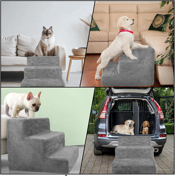 Hundetreppe 3-Stufig für Kleine Hunde, Katzentreppe, Haustiertreppe, 46x40x35cm mit Waschbarem Bezug