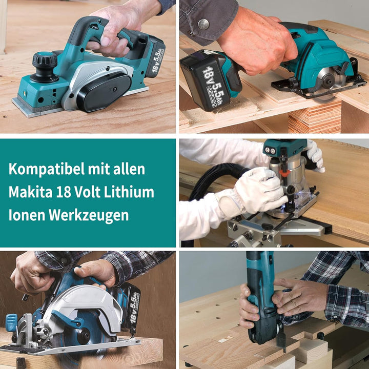 2X Akku 18V 5.5Ah Li-Ion Ersatzakku für Makita 18V, Kompatibel mit Allen Makita 18V Akku-Werkzeugen