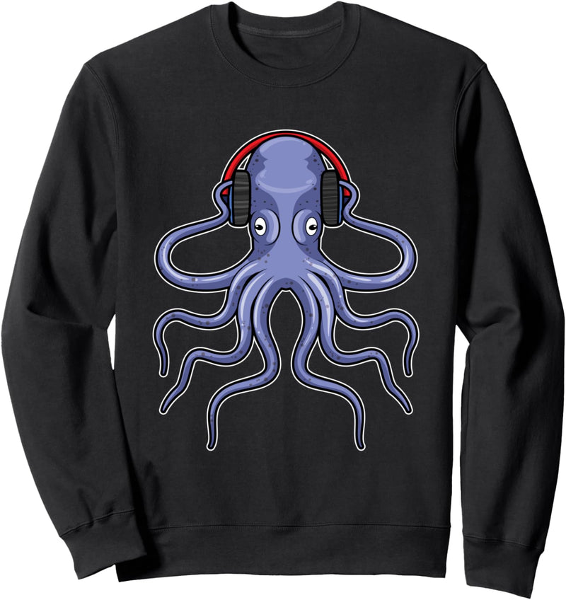 Krake Musiker Kopfhörer Musik Sweatshirt