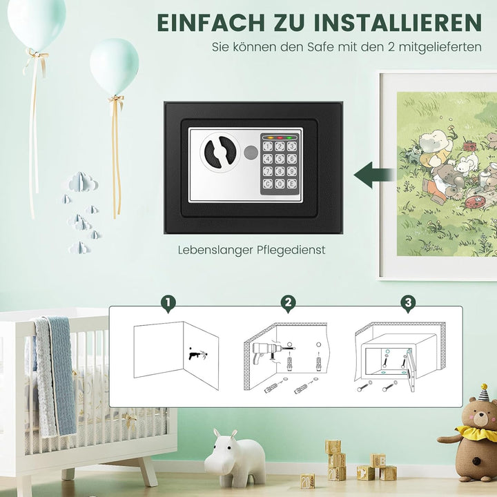 13L Mini Safe Tresor für Zuhause, Digitaler Tresor mit Ersatzschlüssel, Abnehmbarem Regal und Alarma