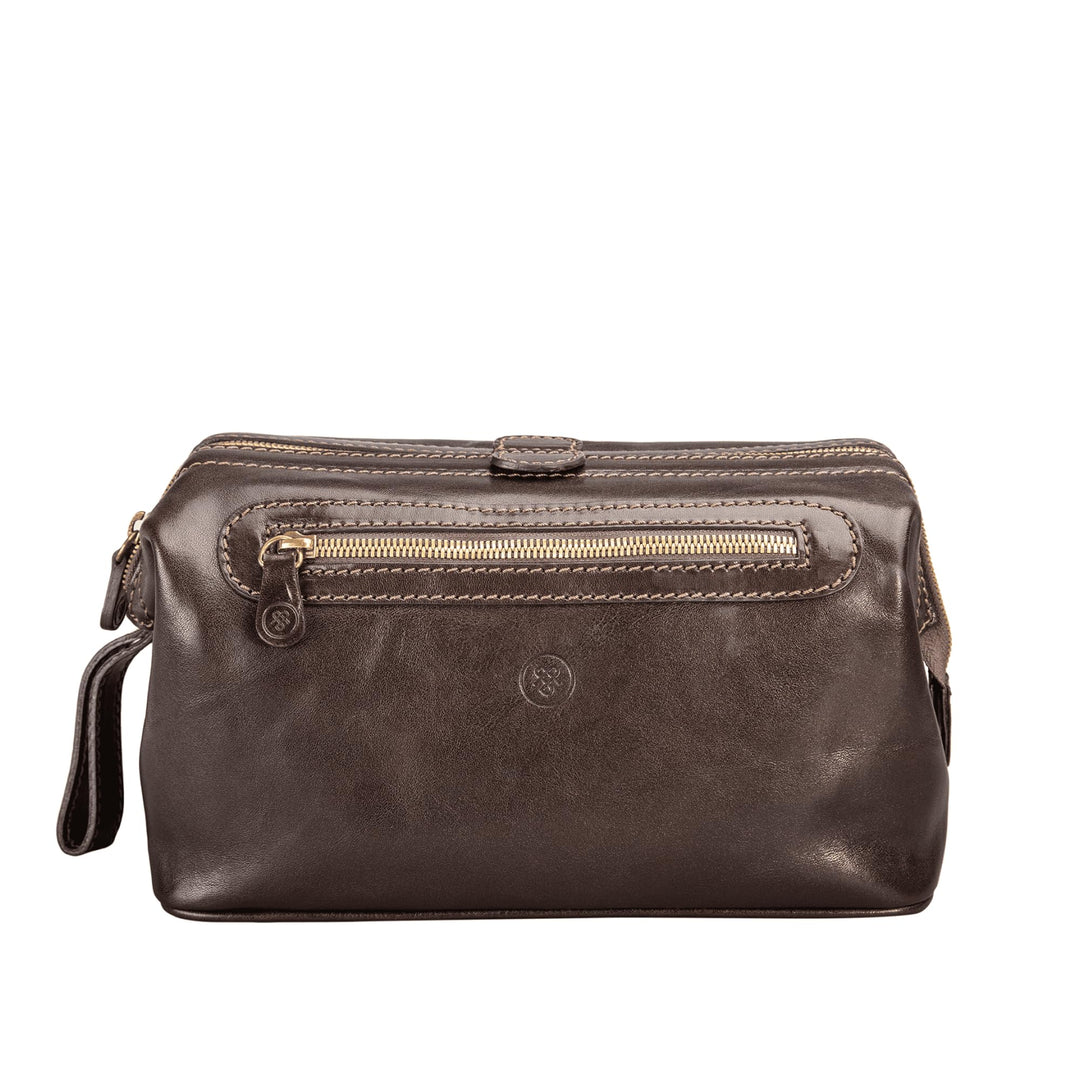 Maxwell-Scott Luxus Leder Kulturtasche (DunoL), Dunkelbraun, large, Dunkelbraun