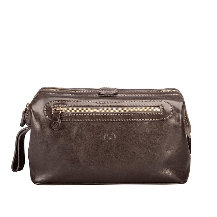 Maxwell-Scott Luxus Leder Kulturtasche (DunoL), Dunkelbraun, large, Dunkelbraun