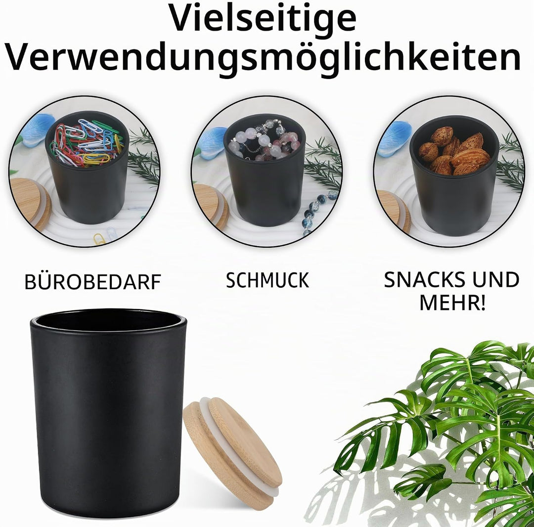 MILIVIXAY 12 Stück 200 ml mattschwarze dicke Glas-Kerzengläser mit Deckel – leere Kerzengläser für d