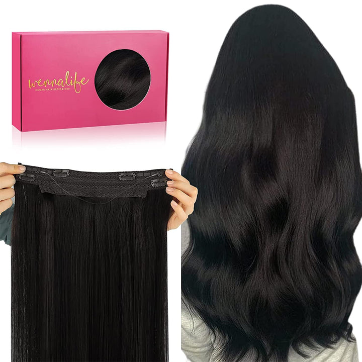 WENNALIFE Secret Hair Extensions Echthaar, 45cm 18 Inch 95g Natürliches Schwarz Remy Haarverlängerun