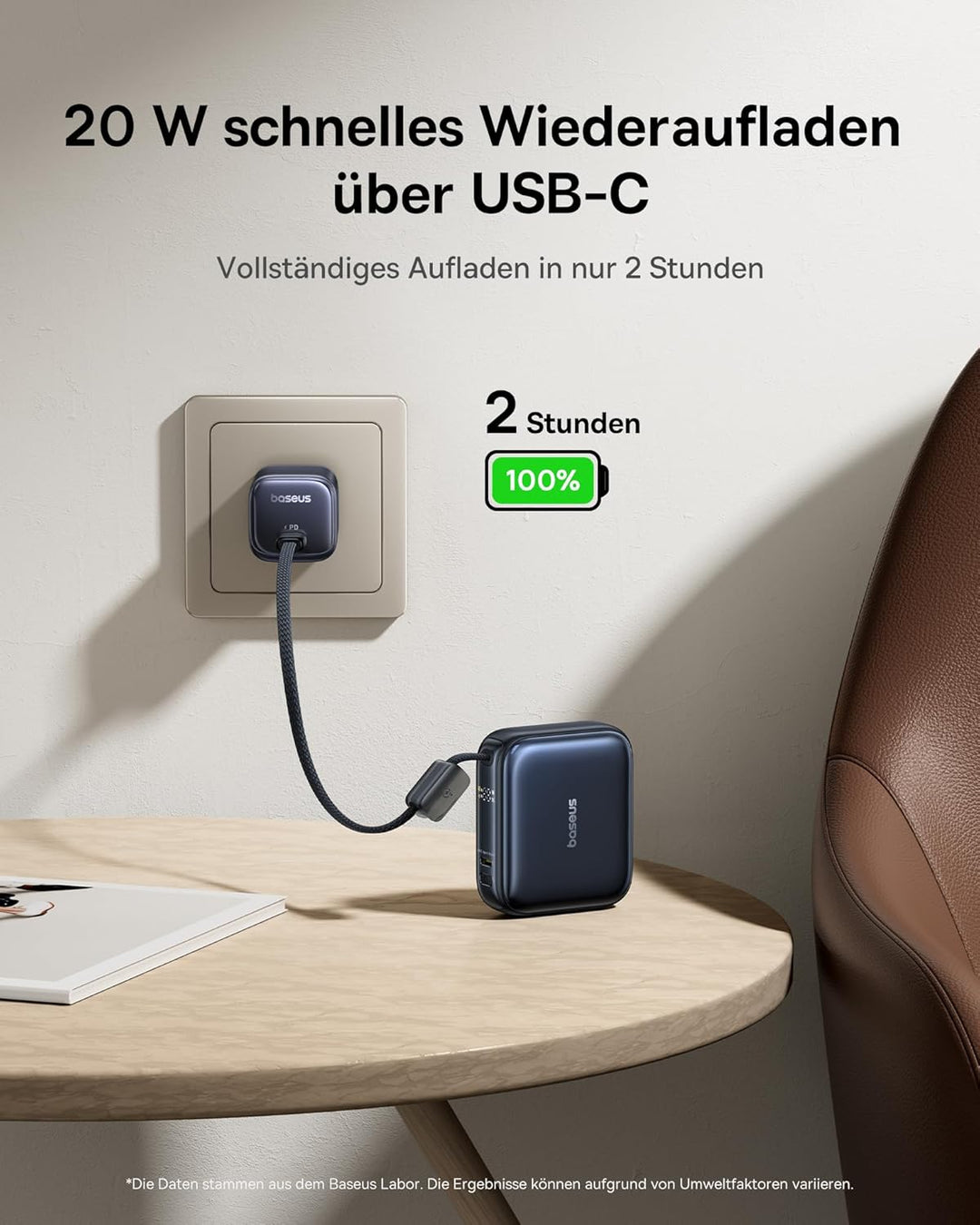 Baseus AC22 Mini Powerbank 10000 mAh, 45 W PD Power Bank Small with Integrated USB-C Cable, External
