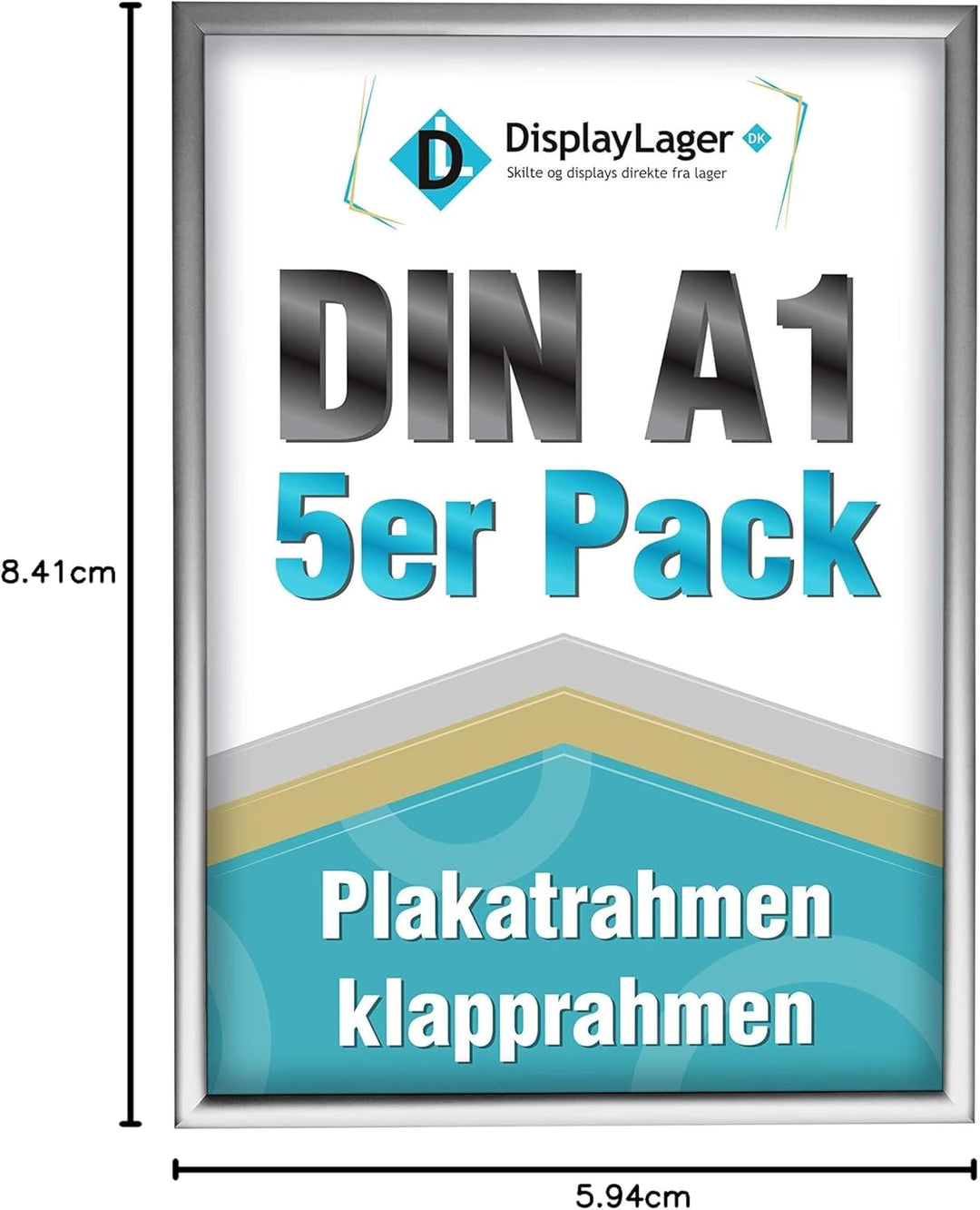 DisplayLager, Dänische Qualität - 5'er Sparpack Silber DIN A1 Klapprahmen mit 25mm Aluminium Profil,