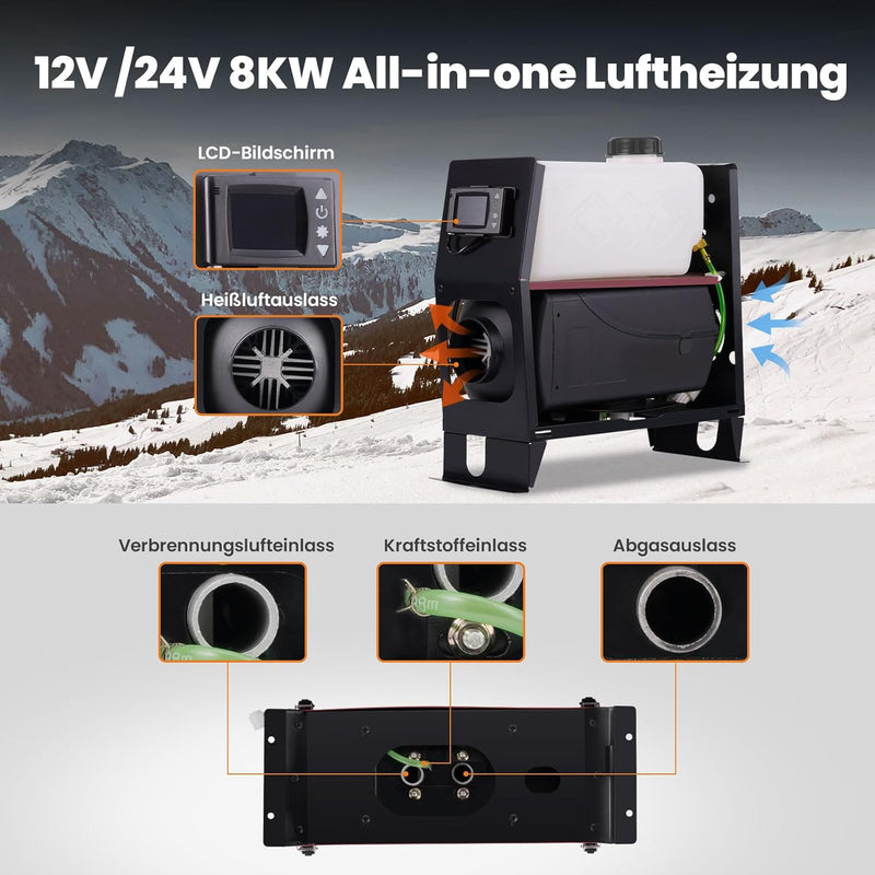 maXpeedingrods 12/24V 8KW Standheizung Diesel, Dieselheizung mit Fernbedienung und LCD-Schalter und