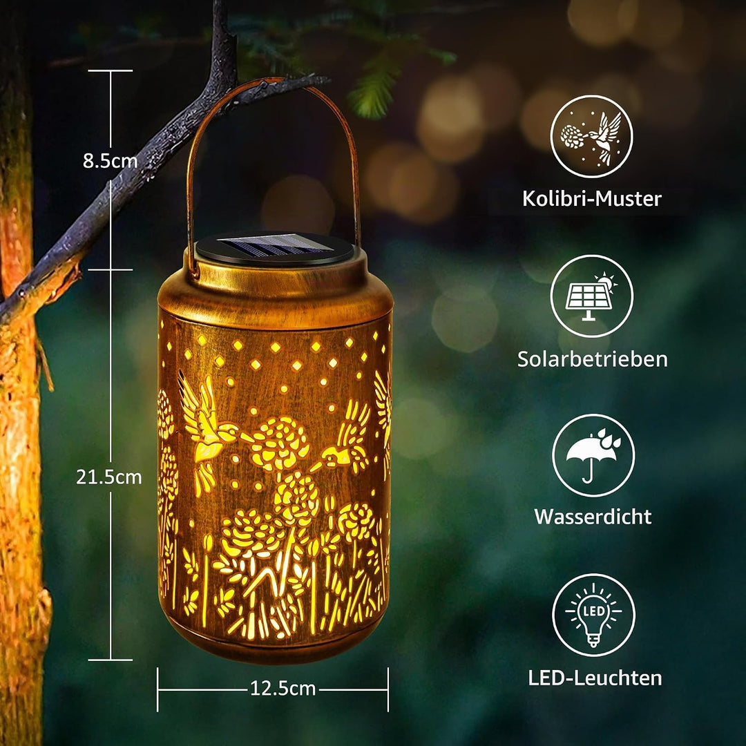 Geschenke für Frauen Mama Oma, Kolibri Solarlaterne für Aussen Wasserdichte Gartendeko – Hängend Lat