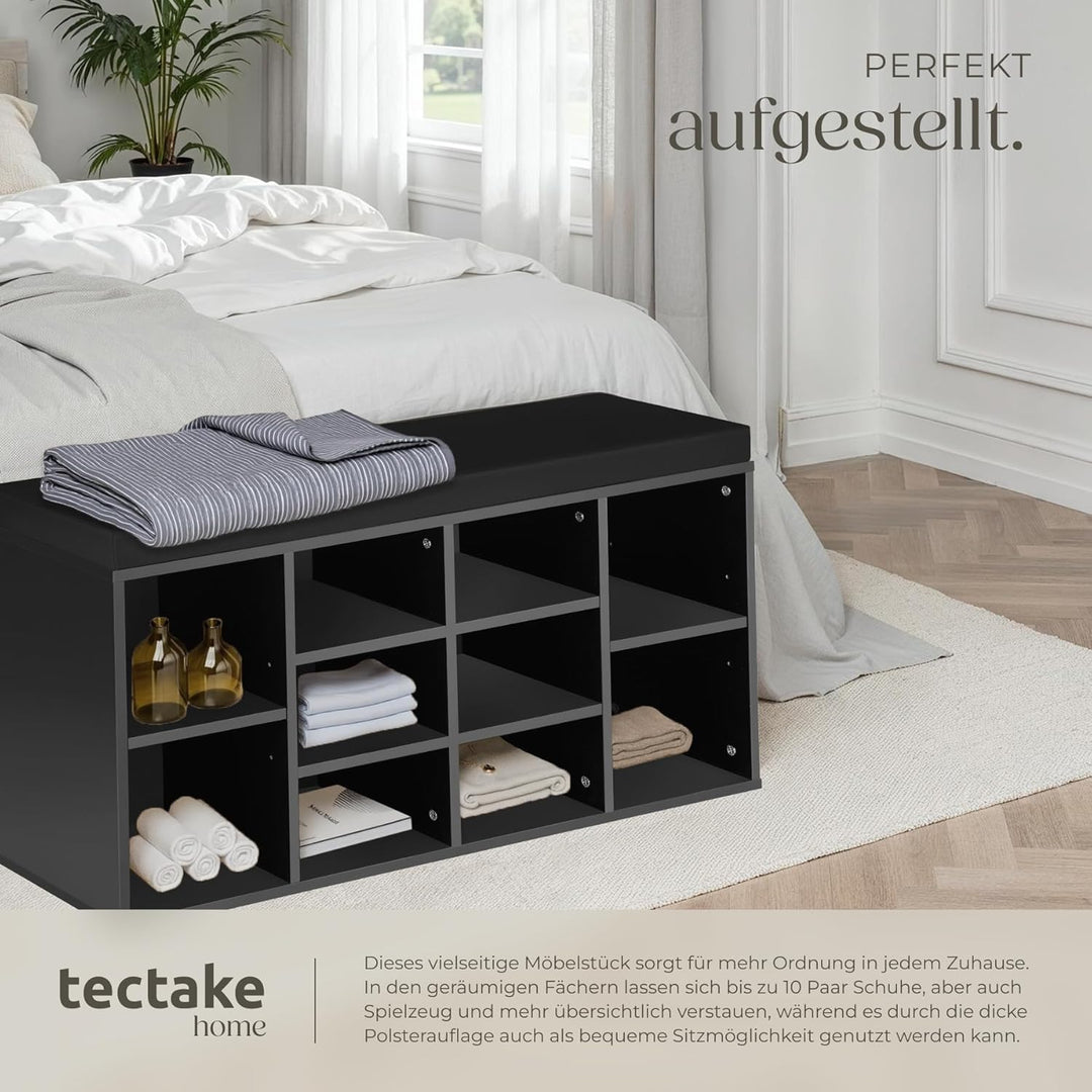 tectake® Schuhschrank mit Sitzbank, Schuhregal, Sitzbank mit Stauraum für 10 Paar Schuhe, Garderobe,