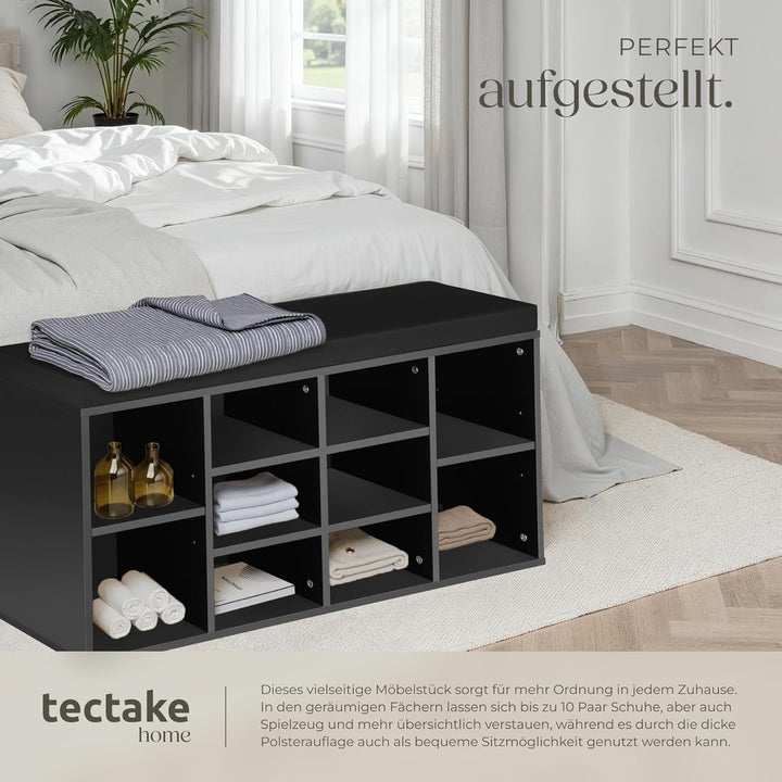 tectake® Schuhschrank mit Sitzbank, Schuhregal, Sitzbank mit Stauraum für 10 Paar Schuhe, Garderobe,
