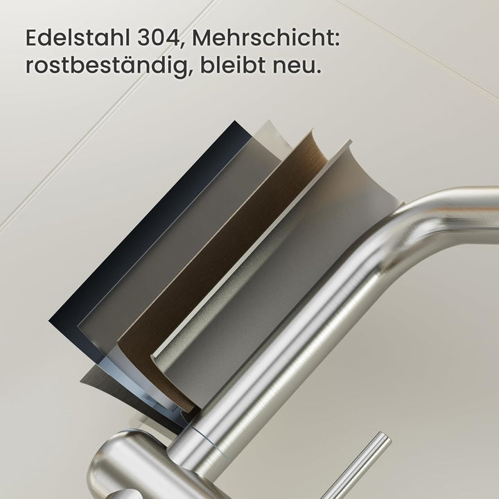 CECIPA Wasserhahn Küche Ausziehbar, Edelstahl Küchenarmatur mit Brause Zwei Wasserstrahlarten, Hochd