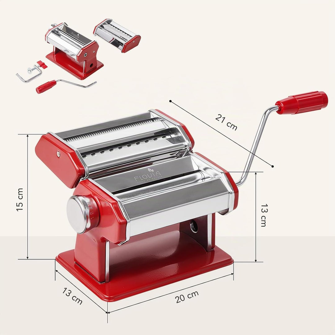 Pastamaschine aus Edelstahl, manuelle Nudelmaschine mit 9 Teigstärken &amp; 2 Schnittbreiten für Spaghet